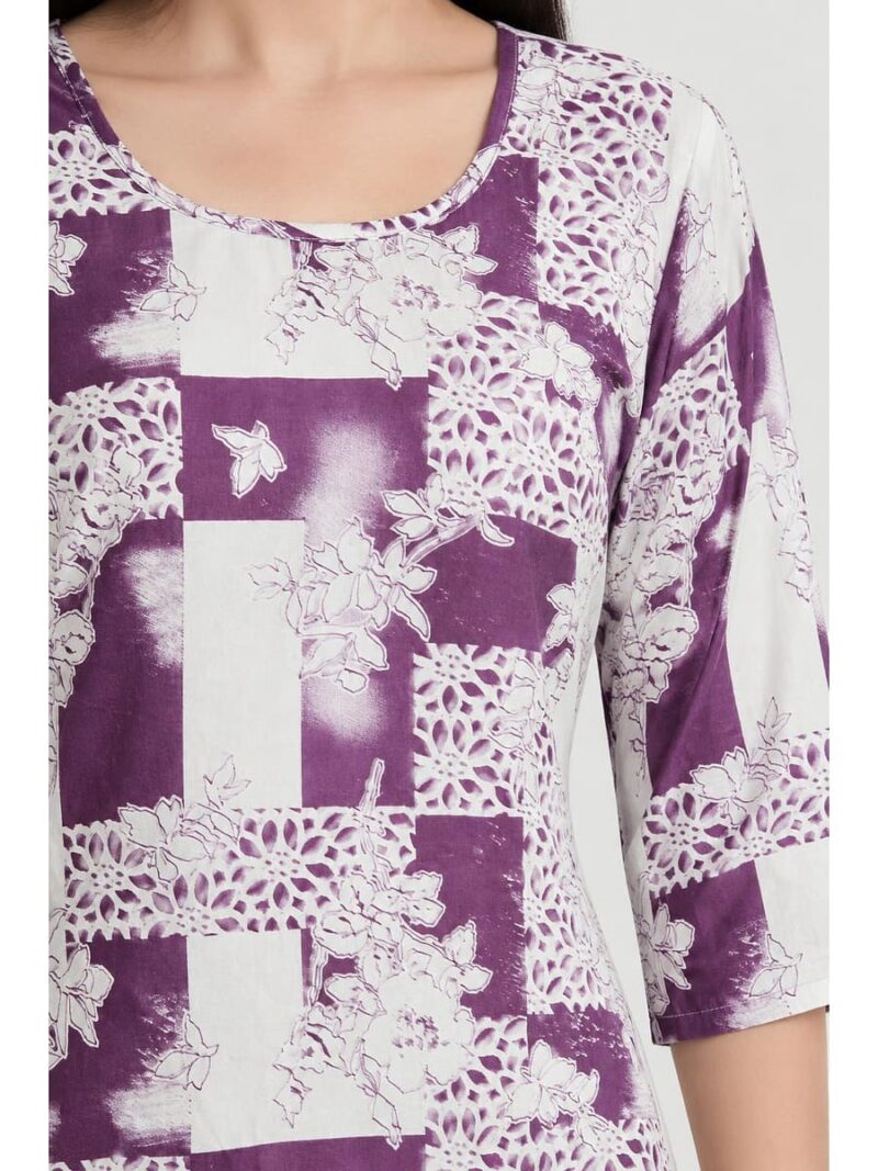Women's Cotton Floral Printed Straight Kurta – Purple
