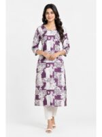 W-KT-642-05-PP-L_front Women's Cotton Floral Printed Straight Kurta – Purple
