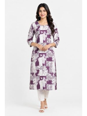 Women's Cotton Floral Printed Straight Kurta – Purple