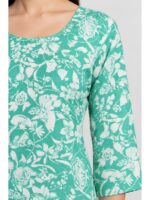 Women's Cotton Floral Printed Straight Kurta – Turquoise