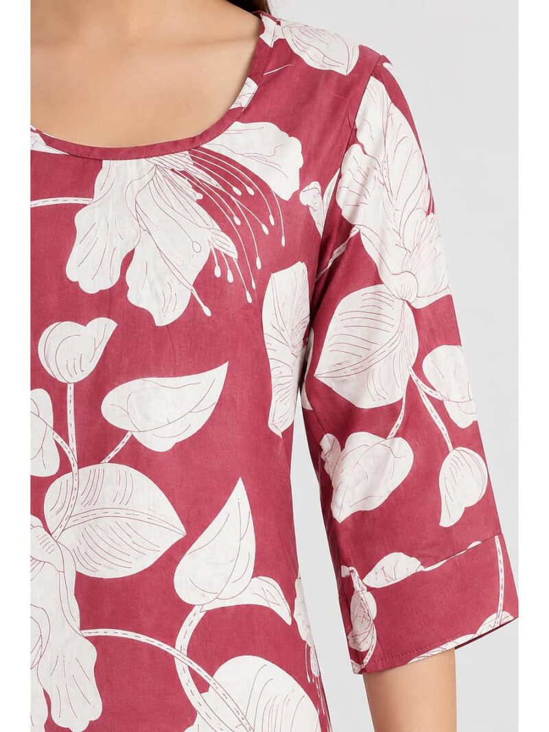 Women's Cotton Floral Printed Straight Kurta – Dust Pink