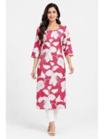 Women's Cotton Floral Printed Straight Kurta – Dust Pink