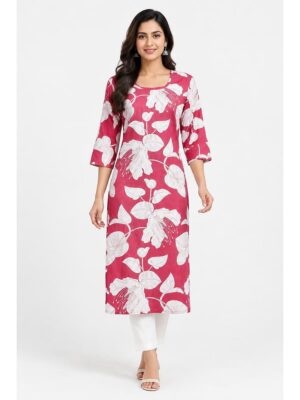 Women's Cotton Floral Printed Straight Kurta – Dust Pink