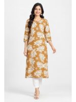Women's Cotton Floral Printed Straight Kurta – Tangerine