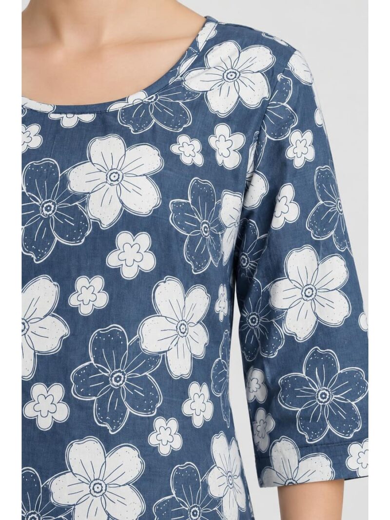 Women's Cotton Floral Printed Straight Kurta – Slate Grey