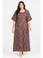 W-NY-563-01-CLY-5XL_front Women's Cotton Blend Floral Print Nighty – Clay