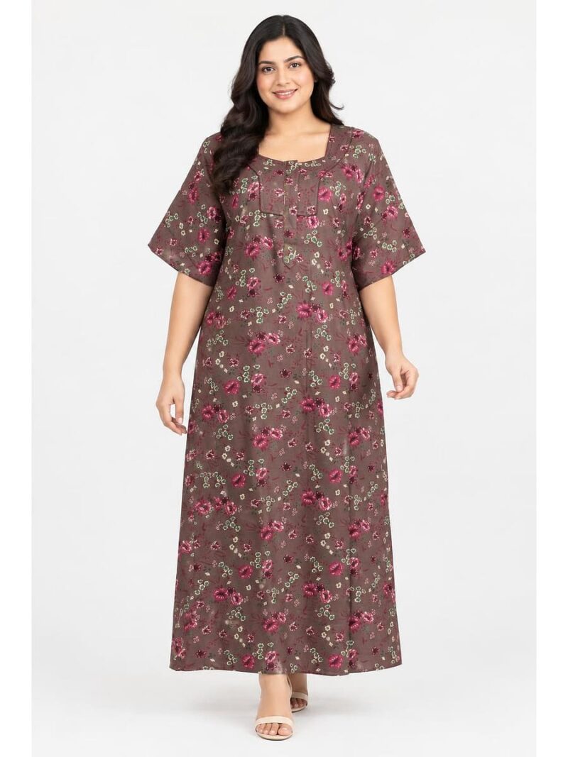 W-NY-563-01-CLY-5XL_front Women's Cotton Blend Floral Print Nighty – Clay
