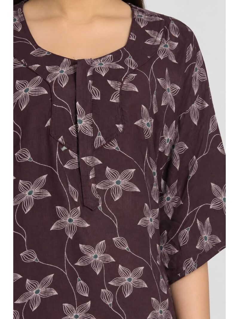 Women's Cotton Blend Floral Print Nighty – Burgundy