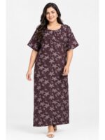 Women's Cotton Blend Floral Print Nighty – Burgundy