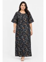 W-NY-563-03-NB-5XL_front Women's Cotton Blend Floral Print Nighty – Navy Blue