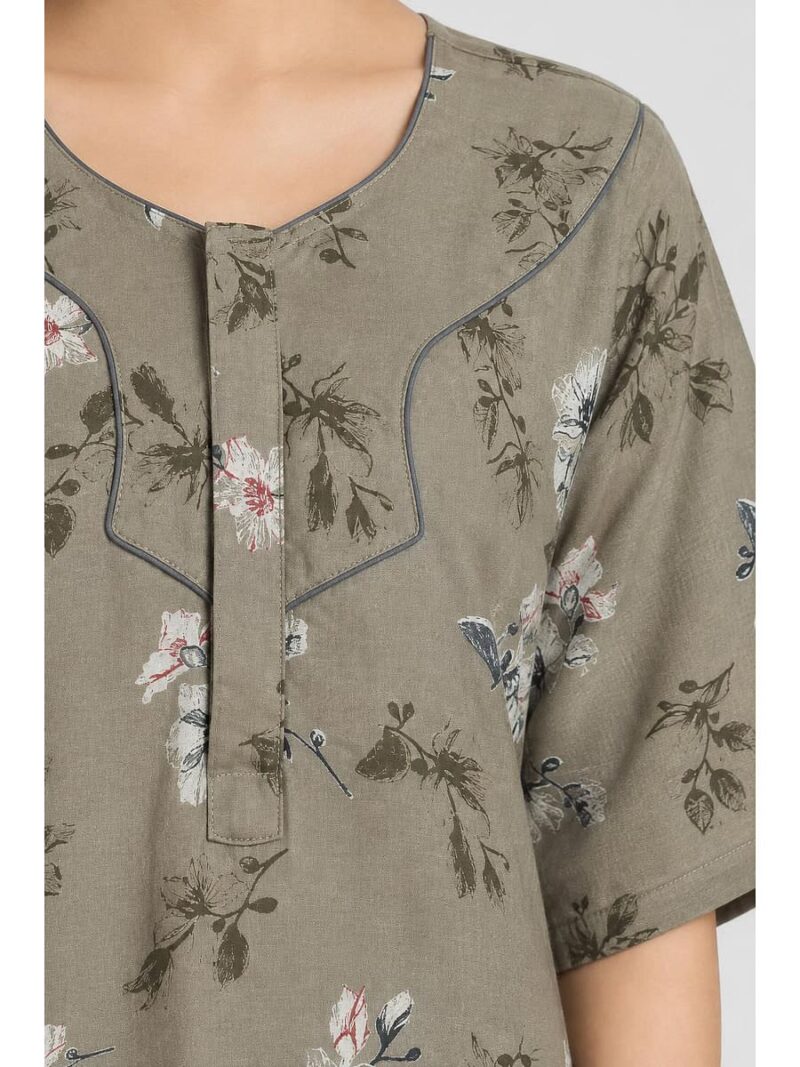 Women's Cotton Blend Floral Print Nighty – Tan