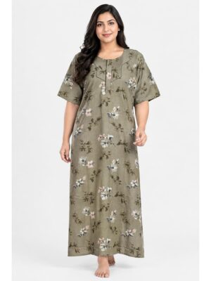 Women's Cotton Blend Floral Print Nighty – Tan