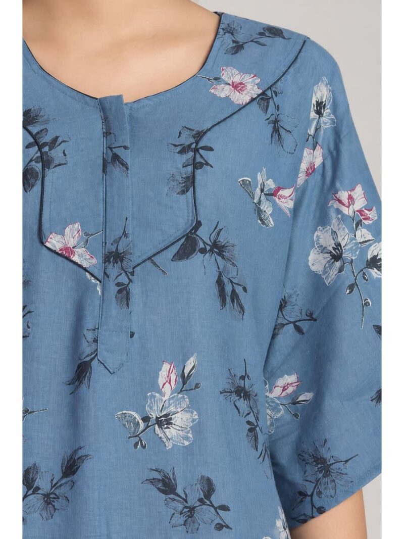 Women's Cotton Blend Floral Print Nighty – Ash Grey
