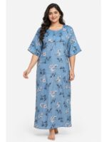 W-NY-563-05-AG-5XL_front Women's Cotton Blend Floral Print Nighty – Ash Grey