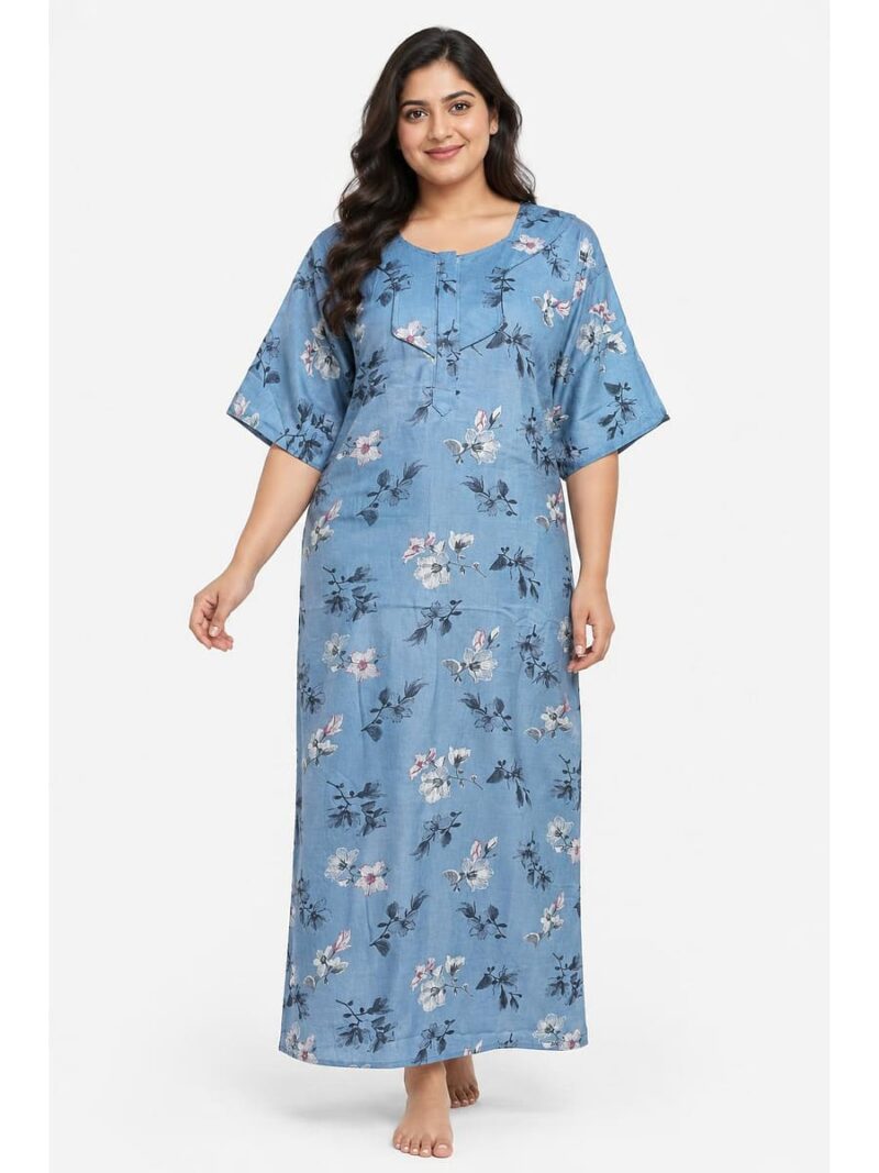 W-NY-563-05-AG-5XL_front Women's Cotton Blend Floral Print Nighty – Ash Grey