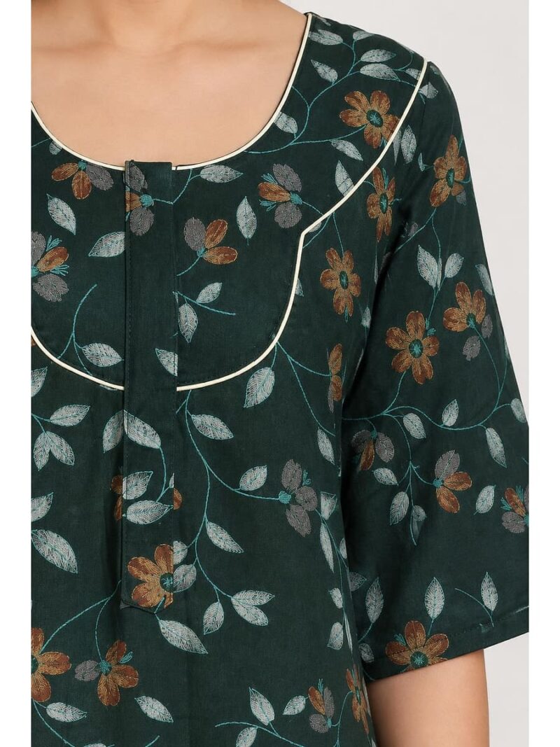 Women's Cotton Blend Floral Print Nighty – Green