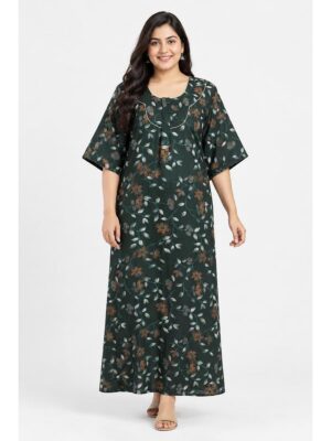 Women's Cotton Blend Floral Print Nighty – Green