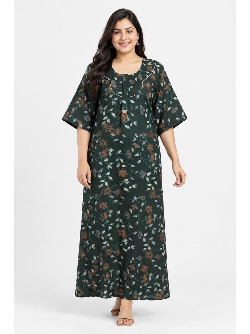 W-NY-563-06-GR-5XL_front Women's Cotton Blend Floral Print Nighty – Green