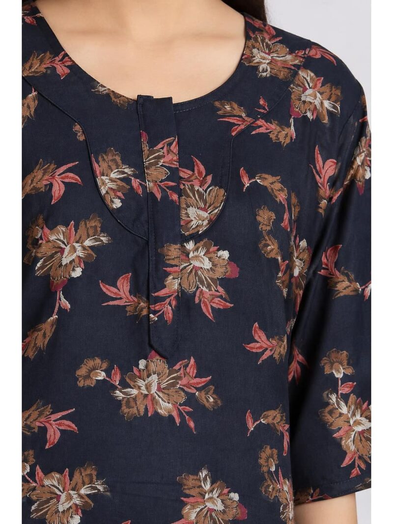 Women's Cotton Blend Floral Print Nighty – Navy Blue