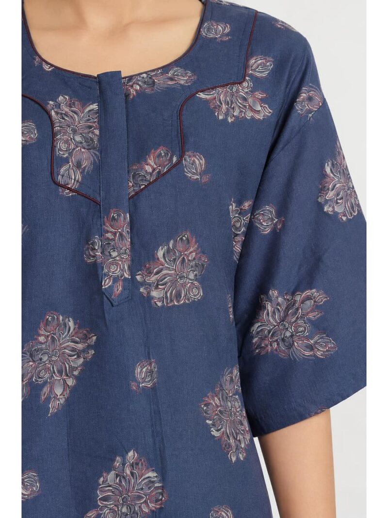 Women's Cotton Blend Floral Print Nighty - Slate Grey
