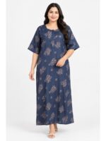 W-NY-563-08-SG-5XL_front Women's Cotton Blend Floral Print Nighty - Slate Grey