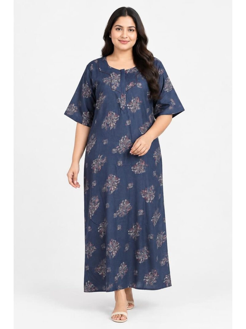 W-NY-563-08-SG-5XL_front Women's Cotton Blend Floral Print Nighty - Slate Grey