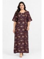 W-NY-563-09-BU-5XL_front Women's Cotton Blend Floral Print Nighty – Burdundy