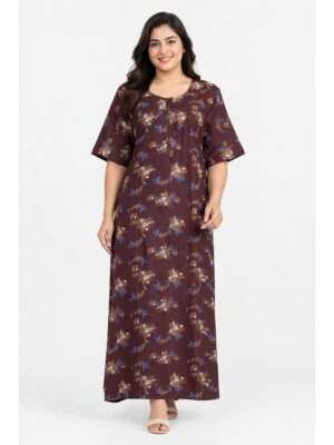 Women's Cotton Blend Floral Print Nighty – Burdundy
