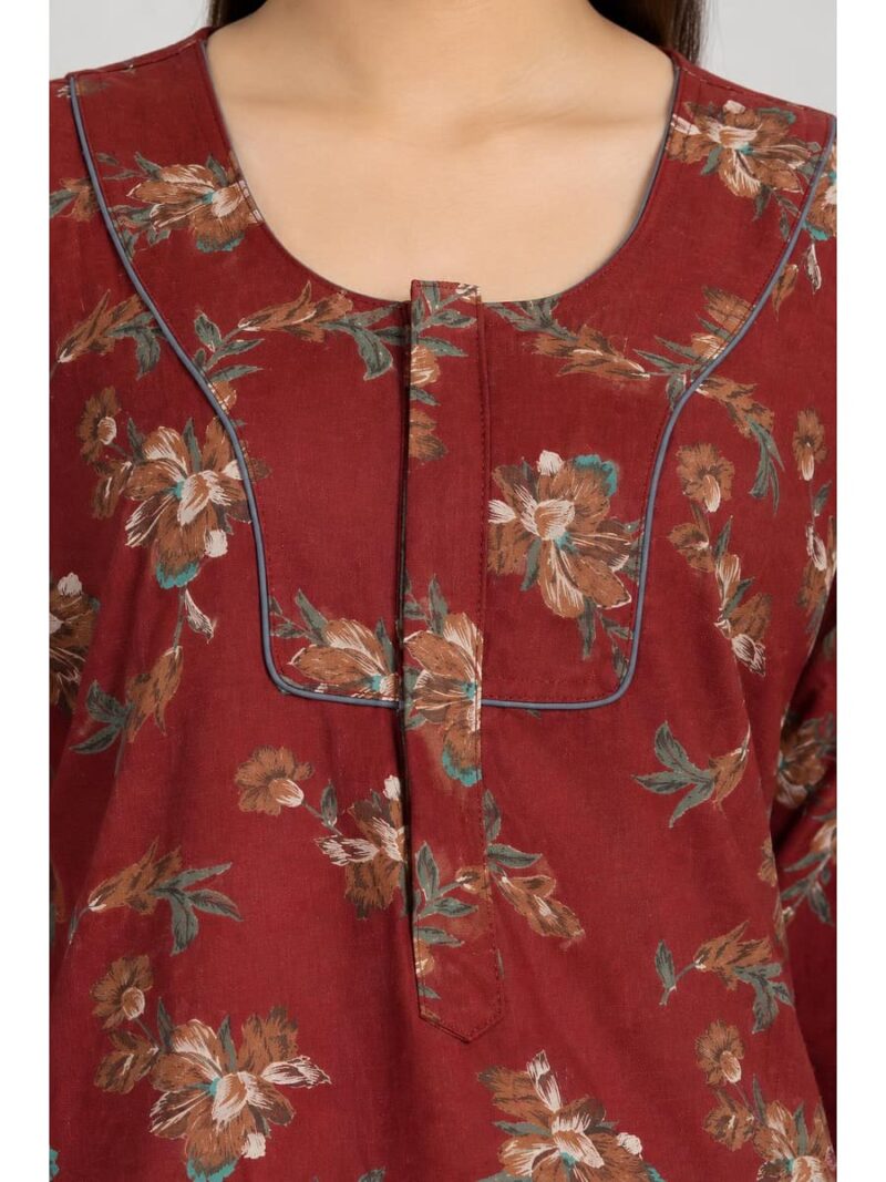 Women's Cotton Blend Floral Print Nighty – Maroon