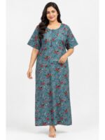 W-NY-563-11-SB-5XL_front Women's Cotton Blend Floral Print Nighty – Sky Blue