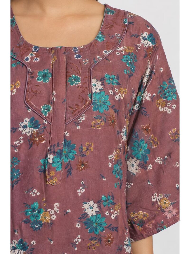 Women's Cotton Blend Floral Print Nighty – Terracotta