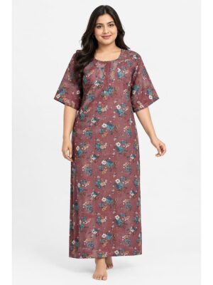 Women's Cotton Blend Floral Print Nighty – Terracotta