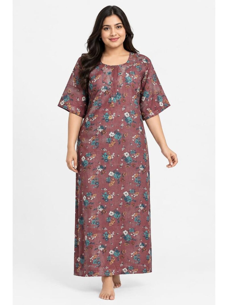 W-NY-563-12-TC-5XL_front Women's Cotton Blend Floral Print Nighty – Terracotta