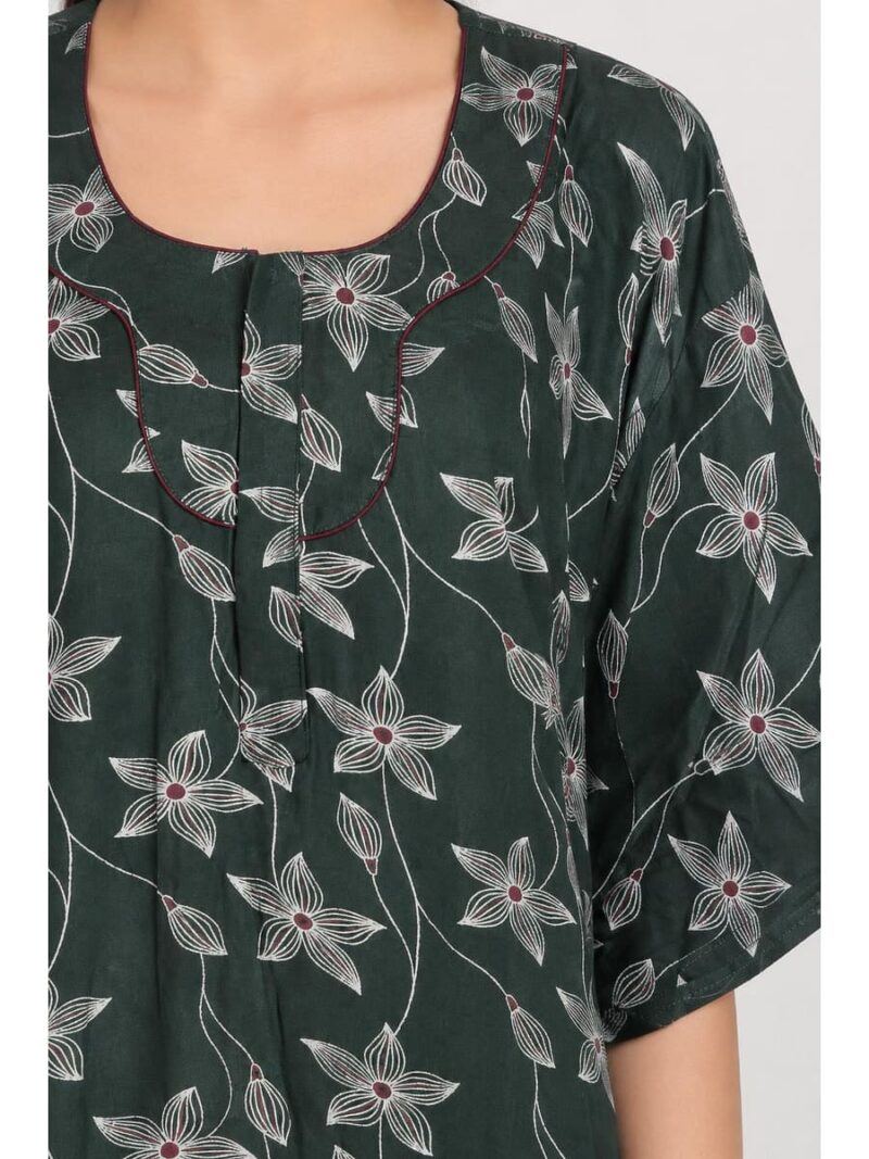 Women's Cotton Blend Floral Print Nighty – Green