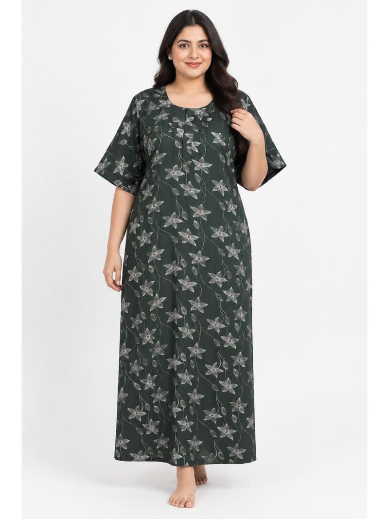 W-NY-563-13-GR-5XL_front Women's Cotton Blend Floral Print Nighty – Green