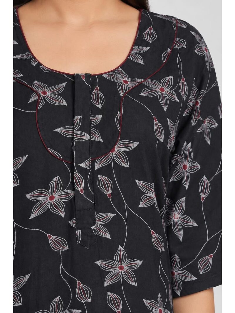 Women's Cotton Blend Floral Print Nighty – Black