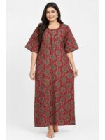 W-NY-563-15-MR-5XL_front Women's Cotton Blend Floral Print Nighty – Maroon
