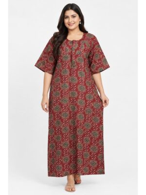 Women's Cotton Blend Floral Print Nighty – Maroon