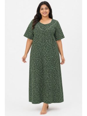 Women’s Cotton Plus-Size Zip Nighty - Green