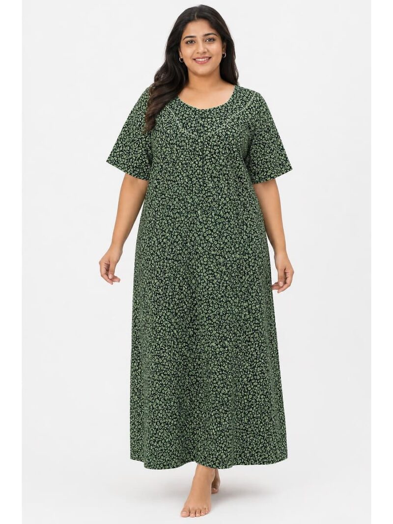 W-NY-564-01-GR-4XL_front Women’s Cotton Plus-Size Zip Nighty - Green