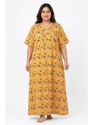 Women’s Cotton Plus-Size Zip Nighty - Yellow