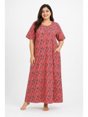 Women’s Cotton Plus-Size Zip Nighty - Red