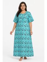 Women’s Cotton Plus-Size Zip Nighty - Turquoise