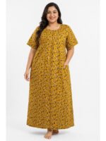 Women’s Cotton Plus-Size Zip Nighty - Mustard Yellow