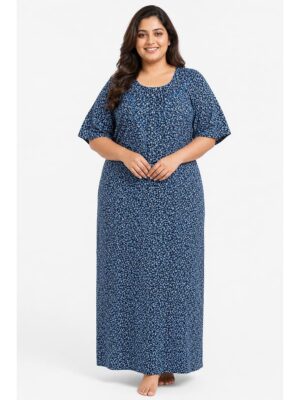 Women’s Cotton Plus-Size Zip Nighty - Navy Blue