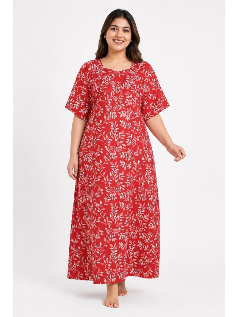 W-NY-564-07-RD-4XL_front Women’s Cotton Plus-Size Zip Nighty - Red