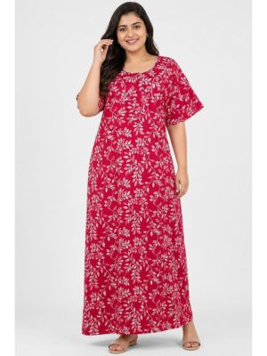 Women’s Cotton Plus-Size Zip Nighty -Raspberry