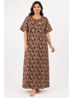 W-NY-564-09-BR-4XL_front Women’s Cotton Plus-Size Zip Nighty -Brown