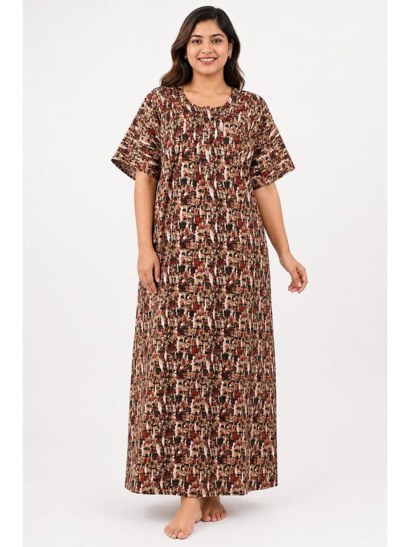W-NY-564-09-BR-4XL_front Women’s Cotton Plus-Size Zip Nighty -Brown