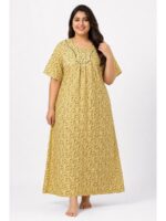 W-NY-564-11-YL-4XL_front Women’s Cotton Plus-Size Zip Nighty -Yellow
